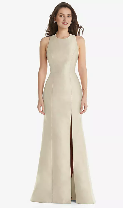 Jewel collar butterfly condensation back horn front slit Prom dress