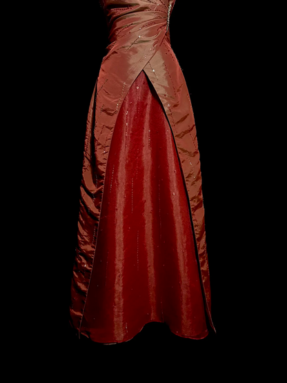 Red halter-neck retro-style fitted long elegant ball gown R8101