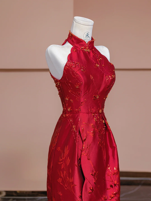 Red sleeveless fitted waist slim-fitting Chinese-style sexy and elegant ball gown/bridal dress R8339