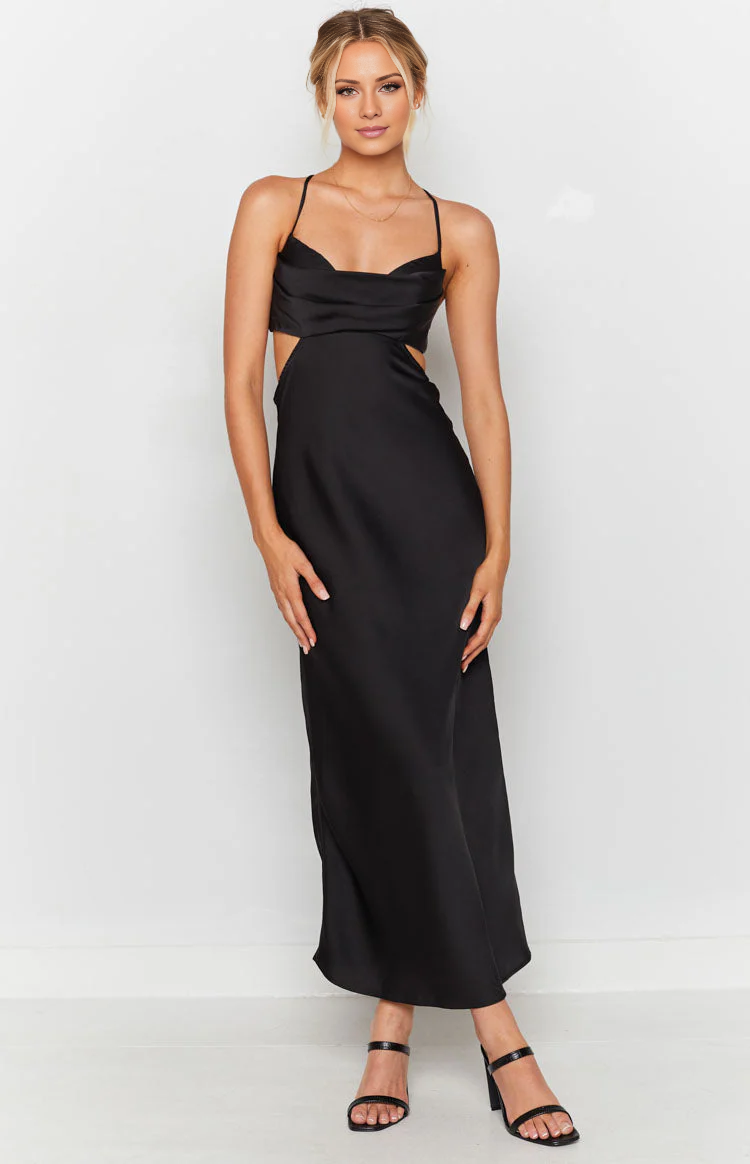 collar neckline thin shoulder strap backless satin long Prom dress