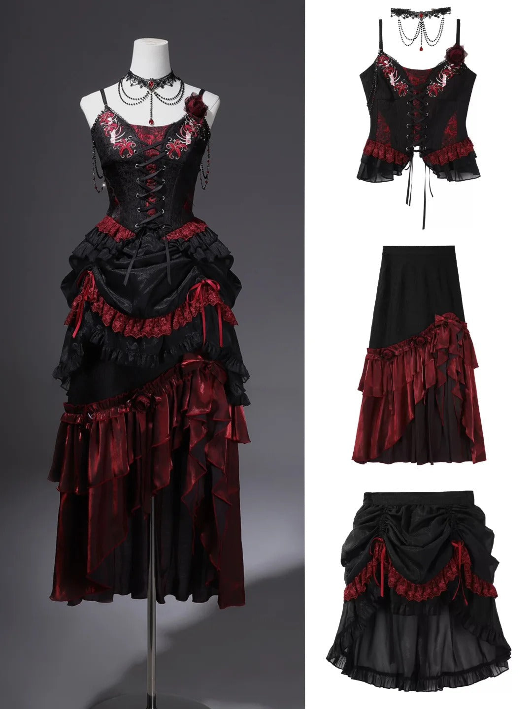 Girlhomeshops-Black red elegant long corset tulle prom dress evening gown gh5345