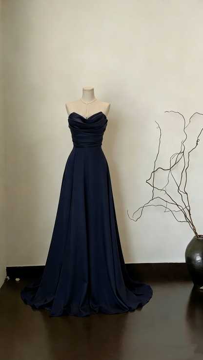 Stylish Sage Green Strapless Satin A Line Long Wedding Guest Dress Formal Party Dress SP1551