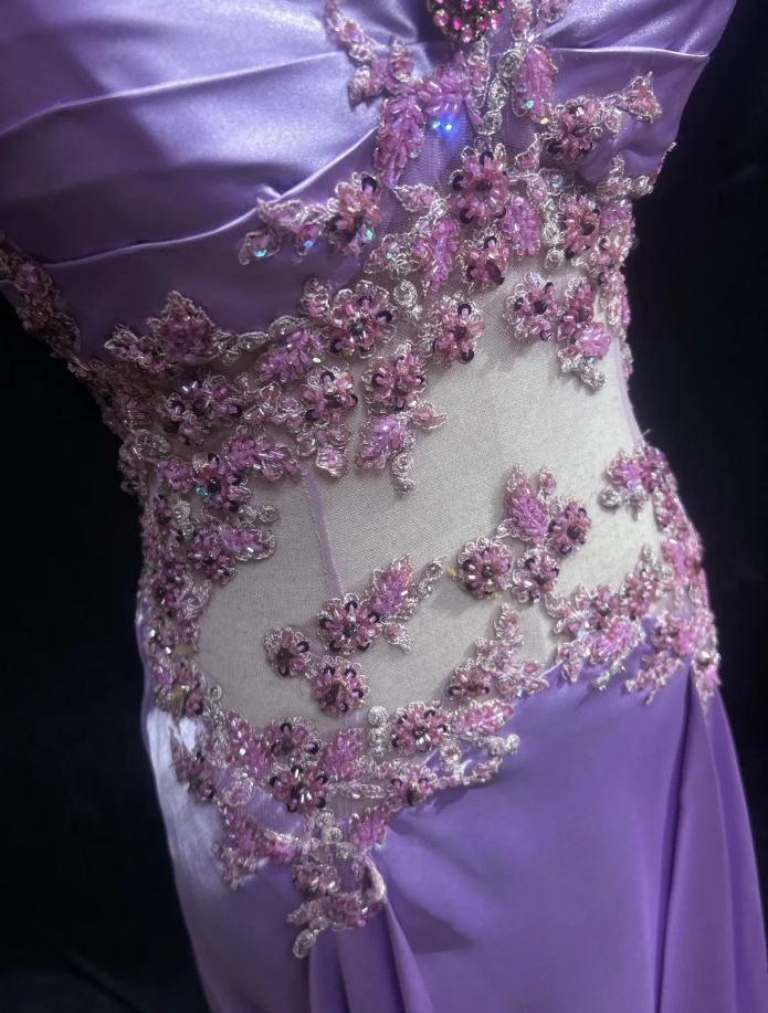 Pretty Halter Lavender Satin Beaded Mermaid Long Prom Dress Evening Dress SP1382