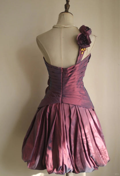 Symphony Purple Fashion Sexy Handmade Rose Flower Short Taffeta Satin Homecoming Dress Birthday Party Dress Cocktail Party Dress Evening Dress Retro Princess Dress Wedding Adult Ceremony Birthday Party gh3963