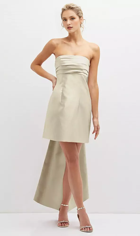 Super large bow strapless satin mini Prom dress