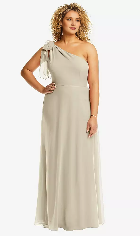 Scarf bow hanging one shoulder Prom dress