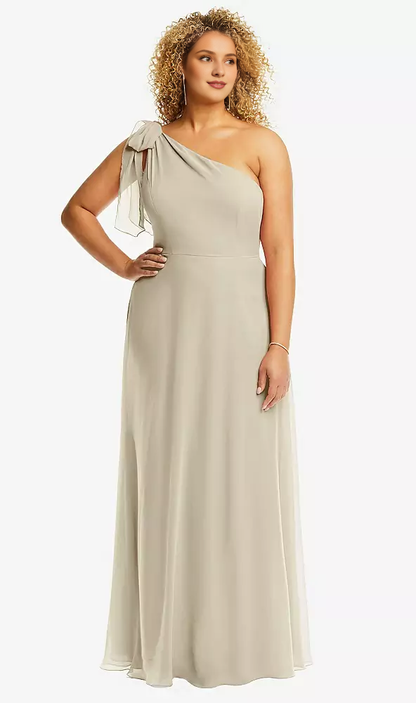Scarf bow hanging one shoulder Prom dress