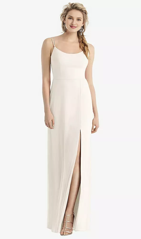 Side slit back shoulder strap with extra long Prom dress
