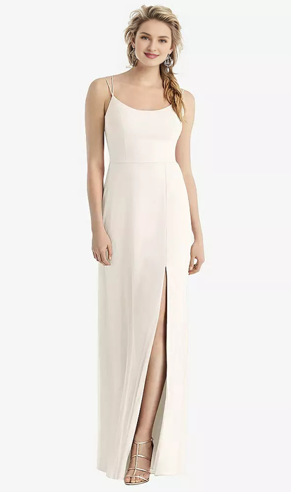 Side slit back shoulder strap with extra long Prom dress