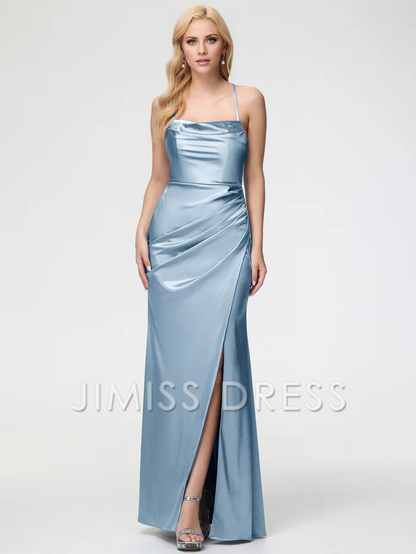 sleeveless shawl with thin shoulder strap and trumpet shape/mermaid slit satin Prom dress