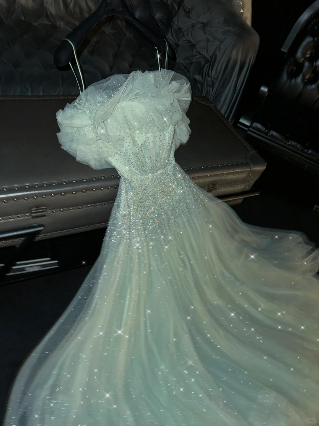 Glamorous Mint Green Sparkle Tulle Sequined Ruffled Formal Formal Evening Gown TP5400