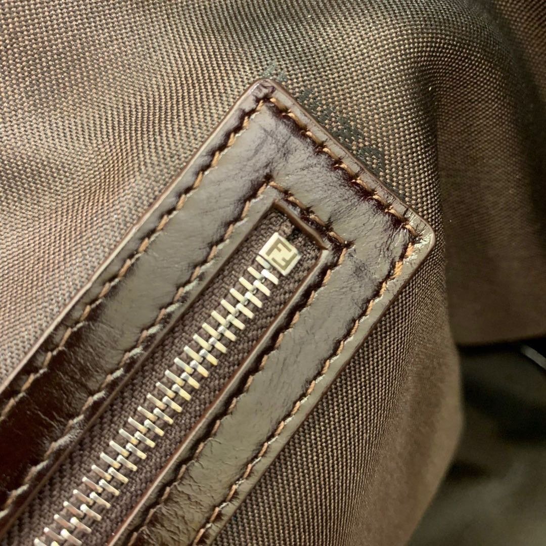 FENDI ZUCCA TOTE BAG IN BROWN AND BLACK WITH GOLD HARDWARE