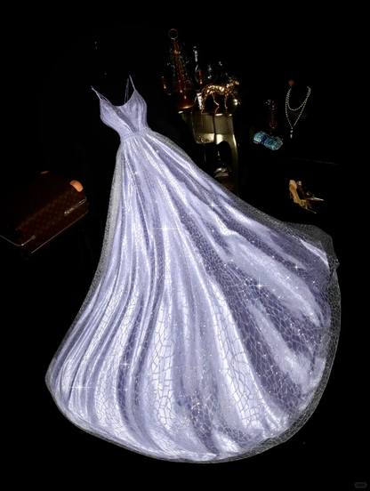 Enchanting Lavender Sparkle Tulle A-Line Spaghetti Straps Evening Gown TP5375