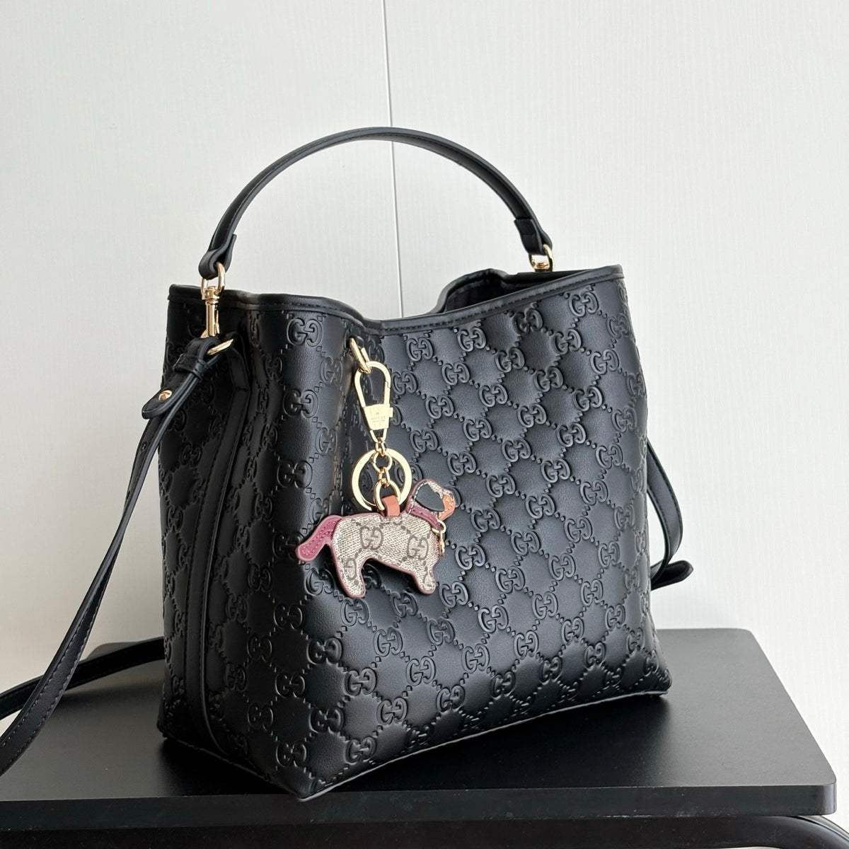 Gucci GG Emblem Small Bucket Bag Black 25Cm