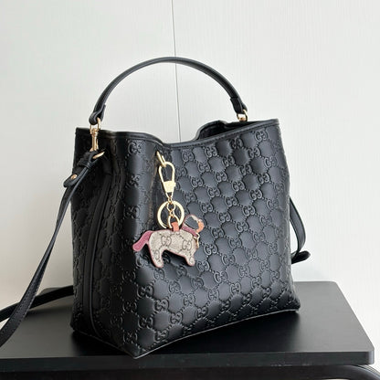 Gucci GG Emblem Small Bucket Bag Black 25Cm