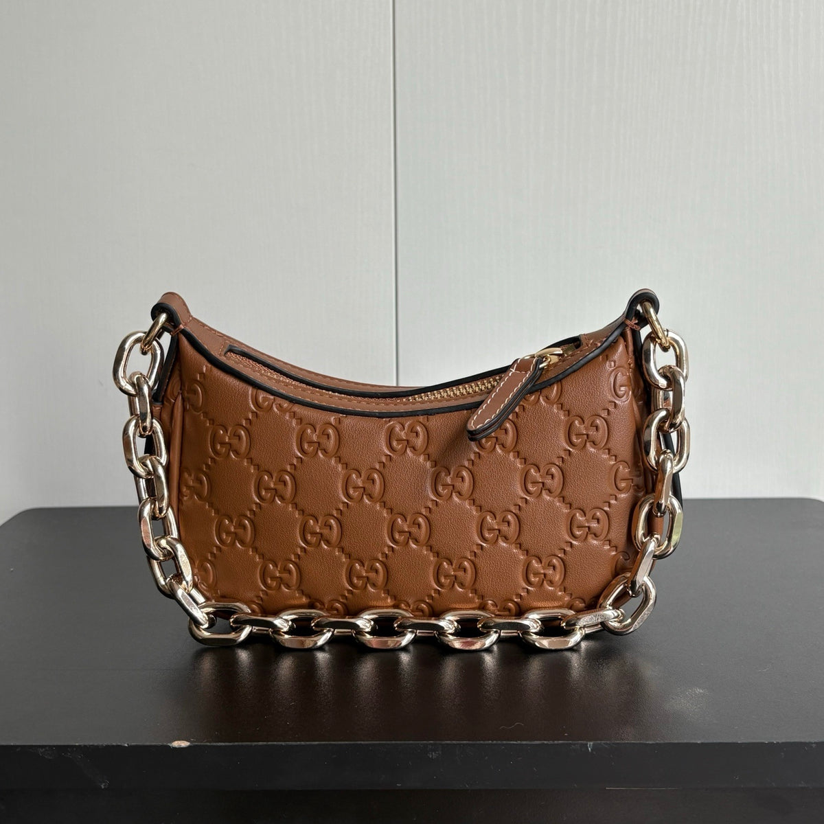 Gucci Gg Emblem Mini Shoulder Bag In Brown Gg Embossed 19Cm