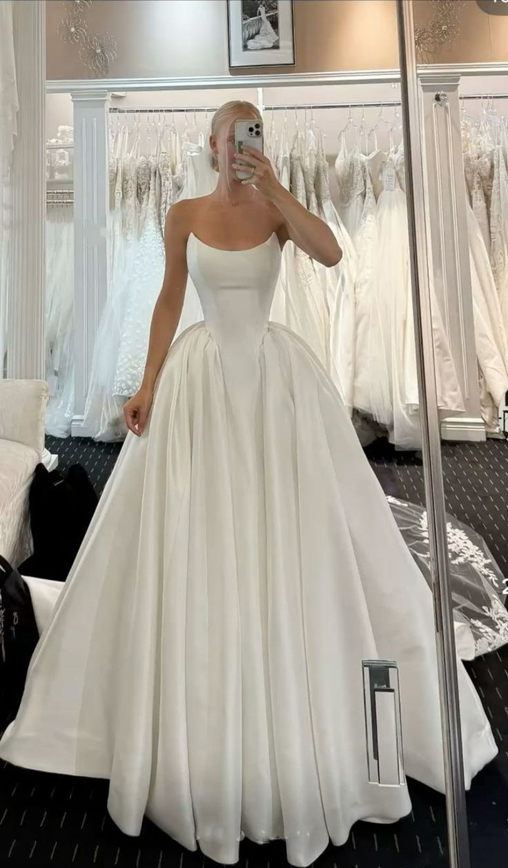 girlhomeshops-White Satin Long Wedding Dress gh6276