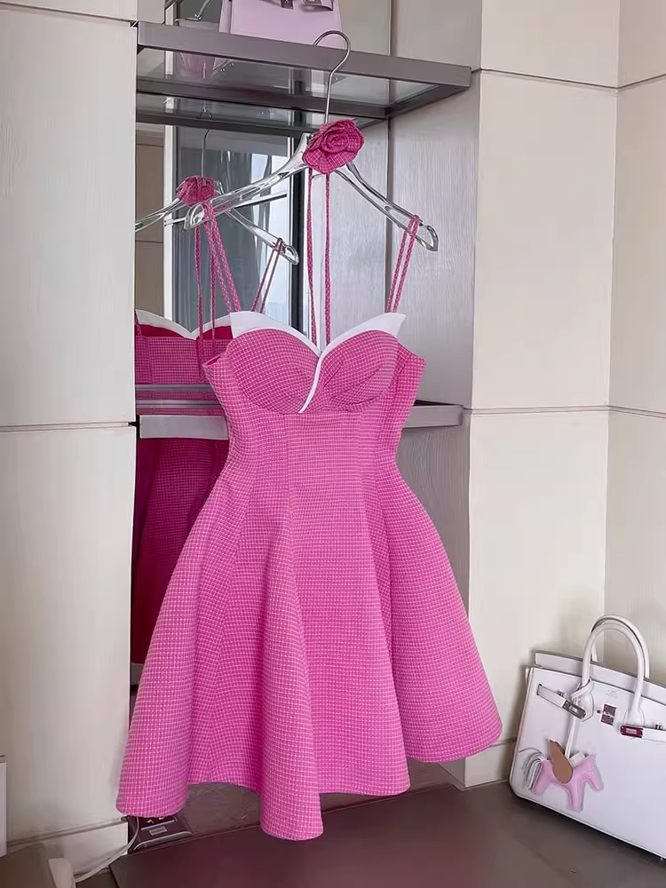 New Fashion Rose Pink Sweetheart Spaghetti Strap Design A-line Party Dresses Homecoming Dresses, TP3836