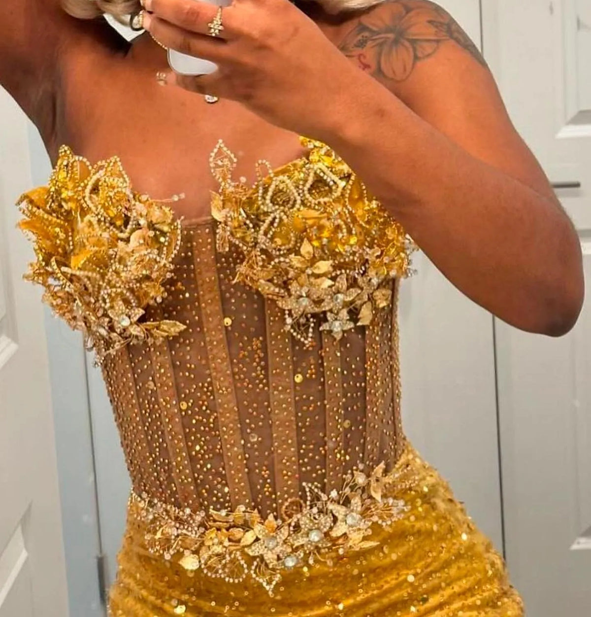 Gold Mermaid Prom Dress Evening Formal Party Birthday Engagement Gowns