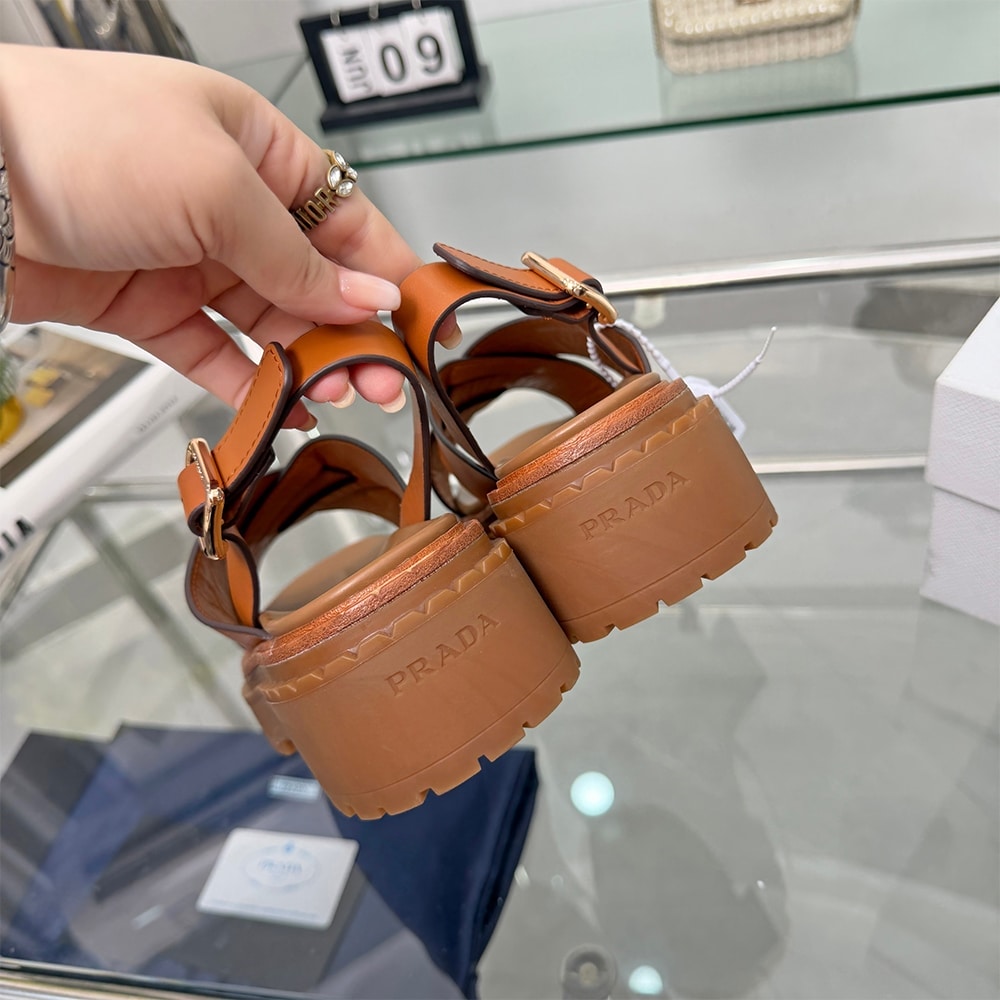 PRADA Crisscross Leather Sandals 683026