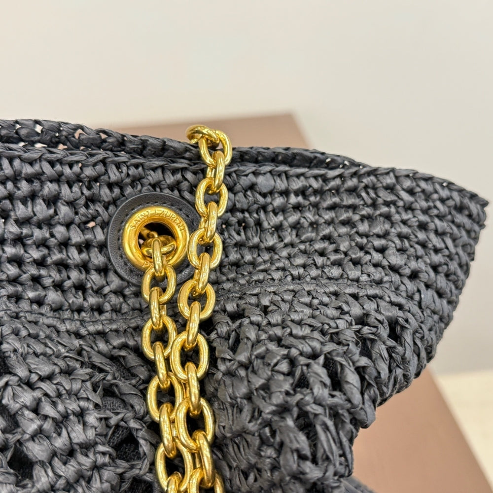 Saint Laurent Jamie Shopping In Raffia Black 35Cm