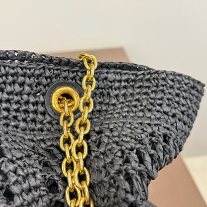 Saint Laurent Jamie Shopping In Raffia Black 35Cm