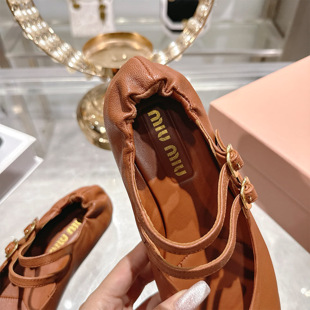 MIUMIU Ruched Nappa Leather Ballet Flats 609883