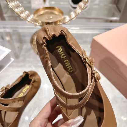 MIUMIU Ruched Nappa Leather Ballet Flats 181975