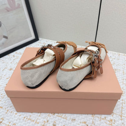MIUMIU Canvas and leather ballerinas 360811