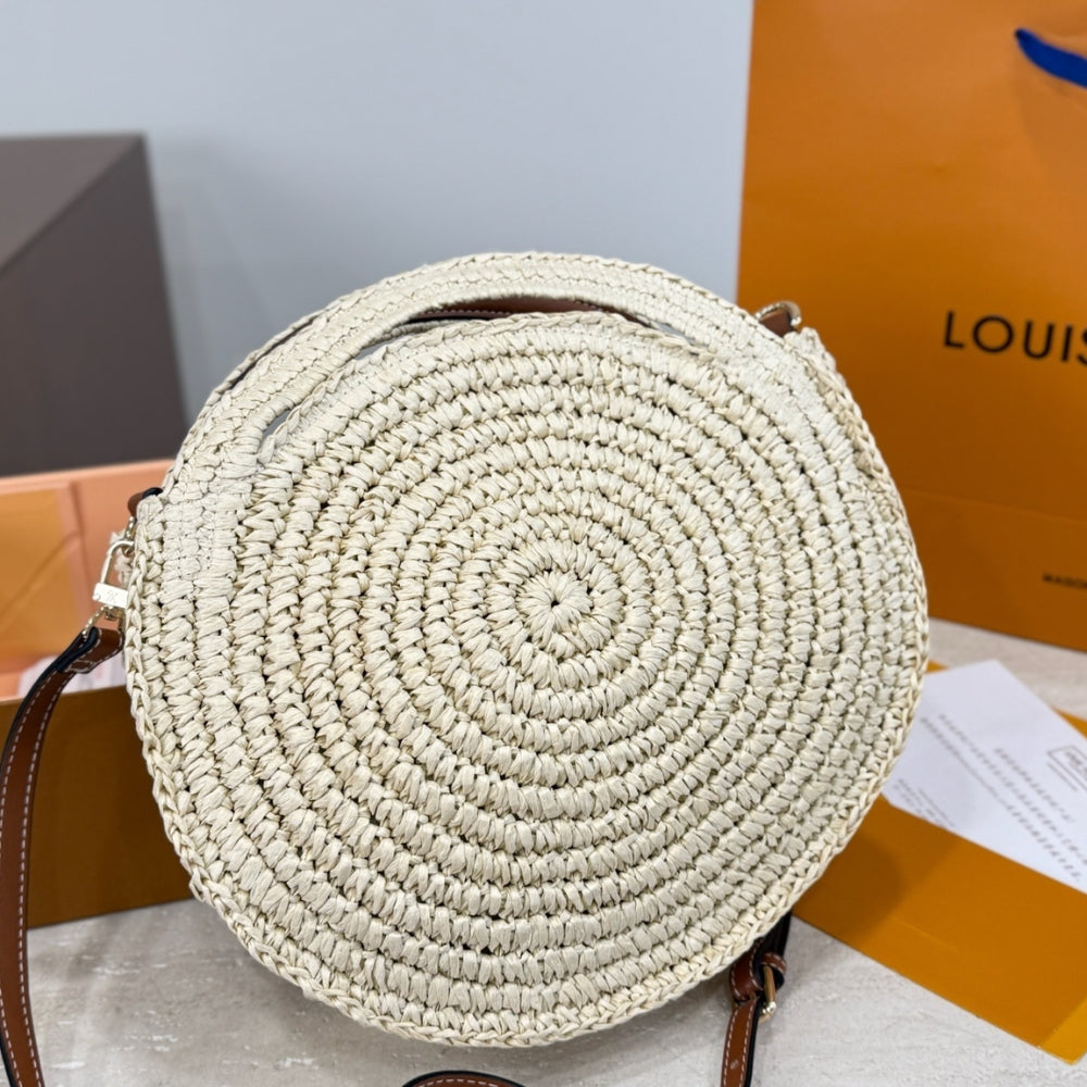 Louis Vuitton Around Me Shoulder Bag Raffia White 28Cm M25243