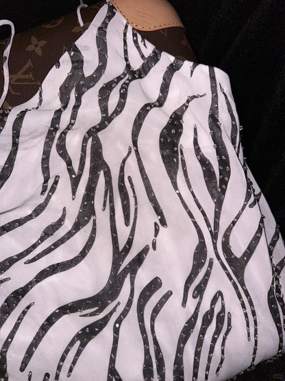 Vintage Black & White Marble Print Spaghetti Strap Mermaid Evening Gown TP5379