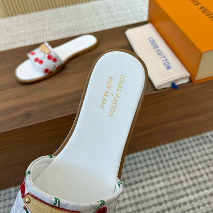 LOUIS VUITTON X TAKASHI MURAKAMI LILY FLAT MULE WHITE 1AHM43