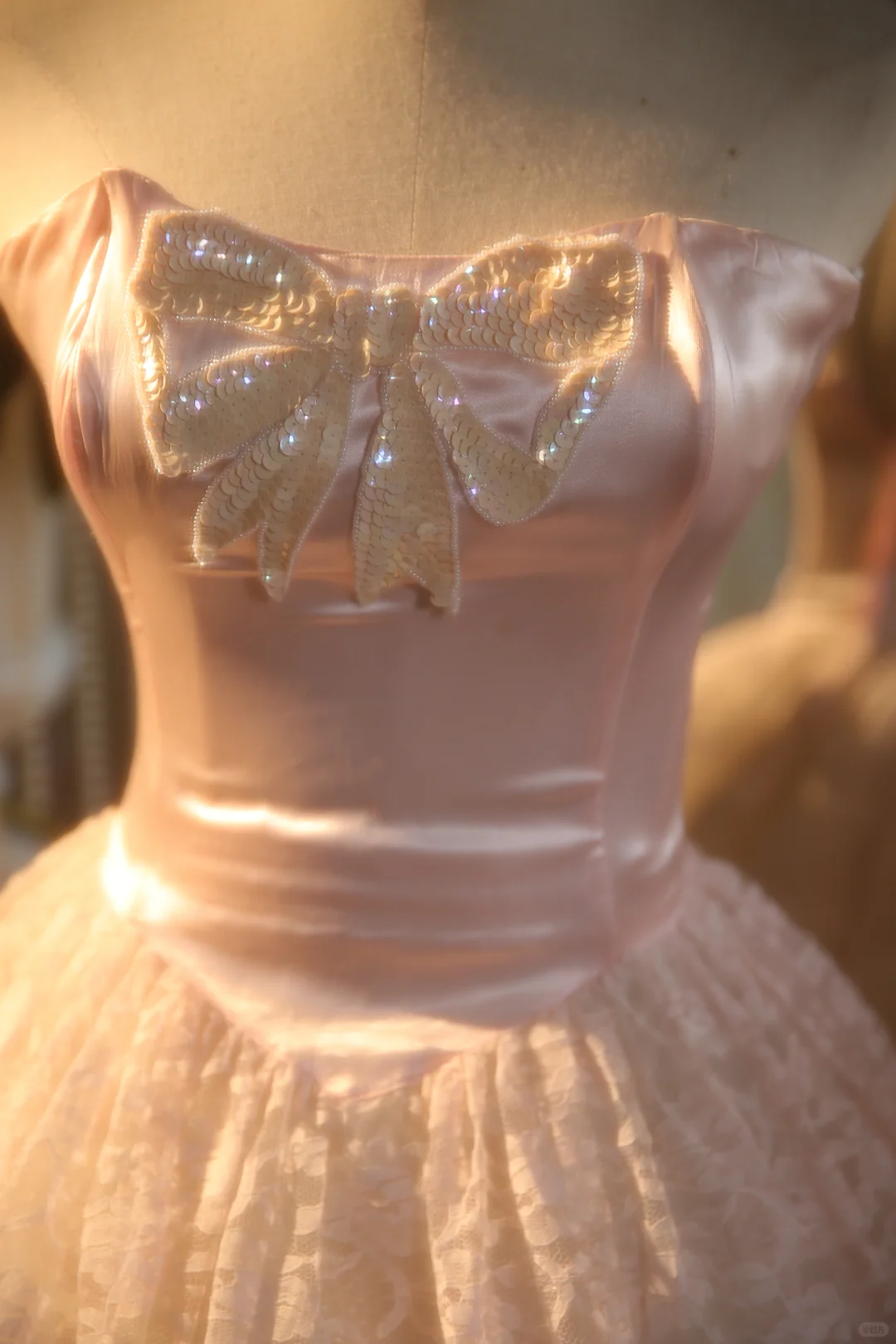 Vintage Pink Satin Strapless Sequin Bow Lace Tulle Skirt Sweet 15 Quinceanera Ball Gown TP5512