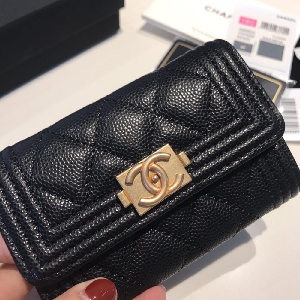 Chanel Boy Flap Card Holder Black 11Cm