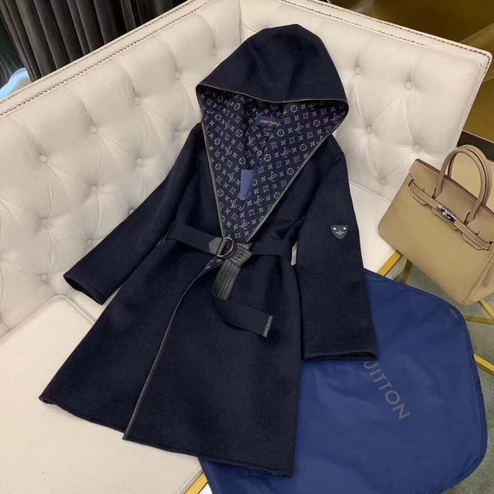 Louis Vuitton Hooded Wrap Coat Black 1A4PE6