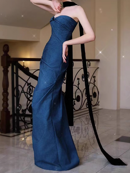 Vintage Teal Blue Strapless Sweetheart Mermaid Prom Dress TP5650