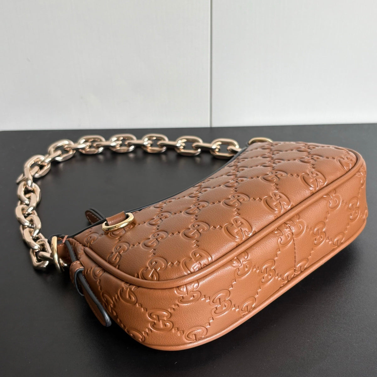 Gucci Gg Emblem Mini Shoulder Bag In Brown Gg Embossed 19Cm