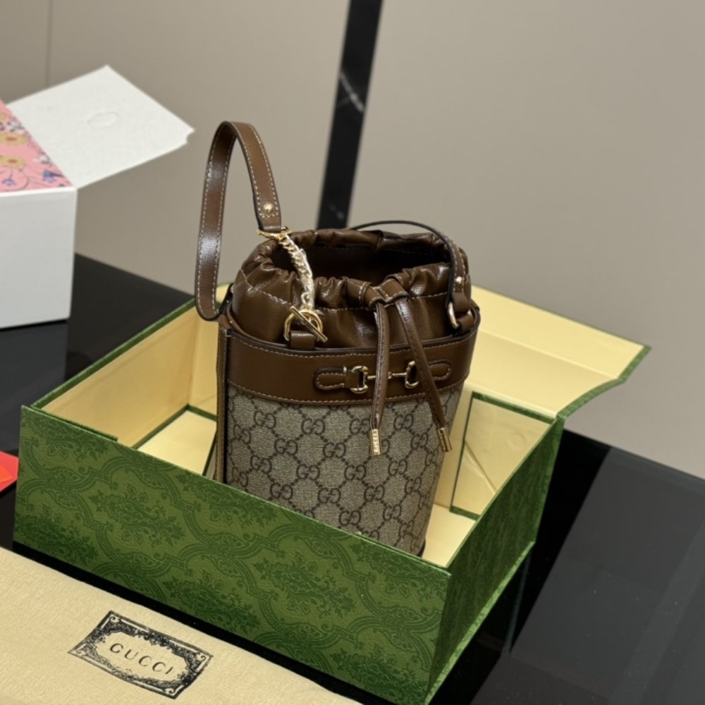 Gucci Housebit 1955 Small Bucket Bag Brown 18Cm