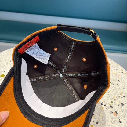 Hermes Canvas Baseball Cap Horse Hat Orange