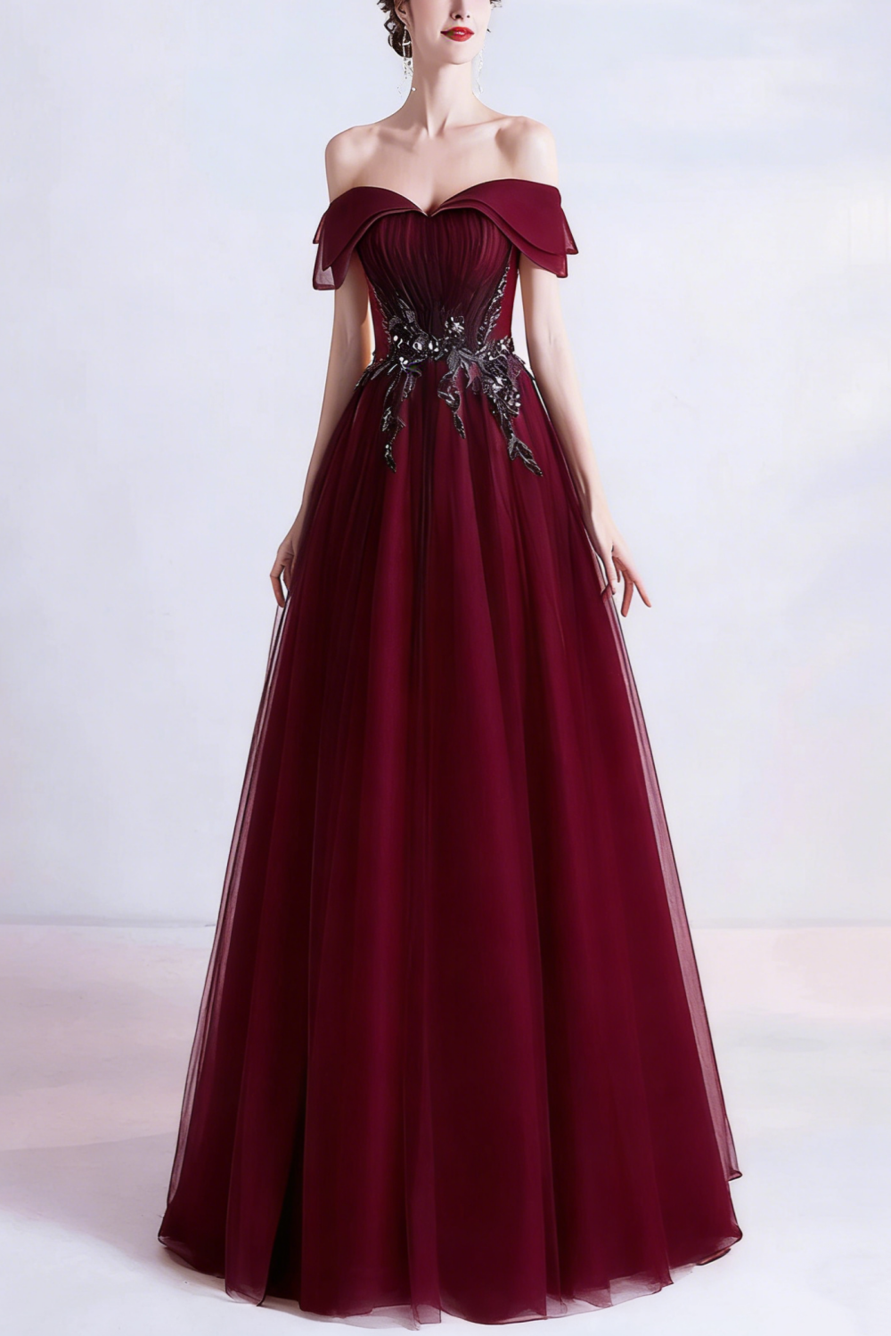 Cute tulle sequins long prom dress evening dress  10470