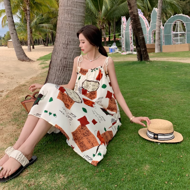 New Fashion Floral Design A-Line Spaghetti Strap Dress TP3023