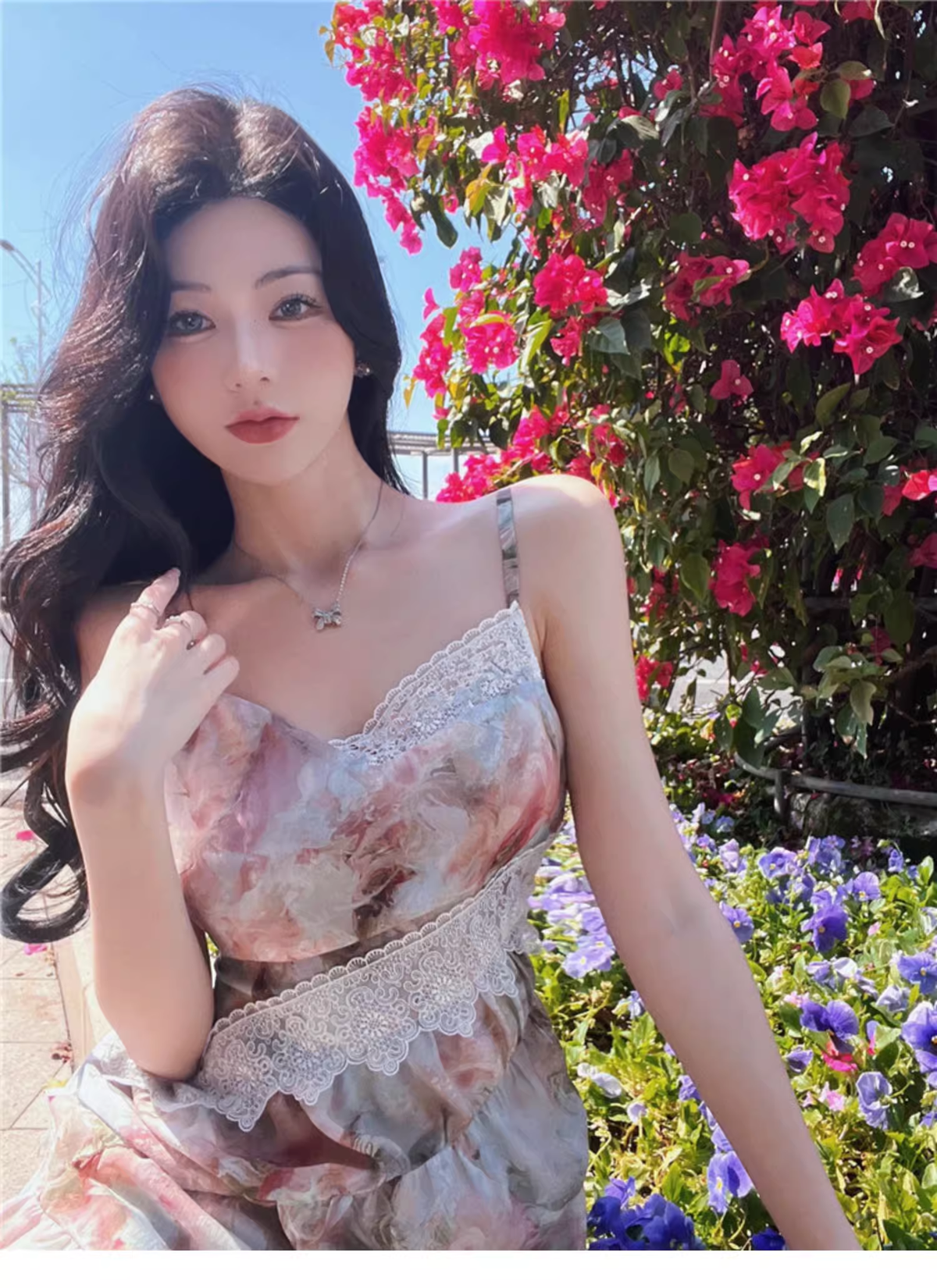 New Fashion Elegant Floral Design Mermaid Spaghetti Strap Dress TP3021