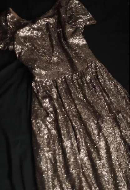 Vintage Crew Neck Sequin Long Prom Dress Evening Gown SP851