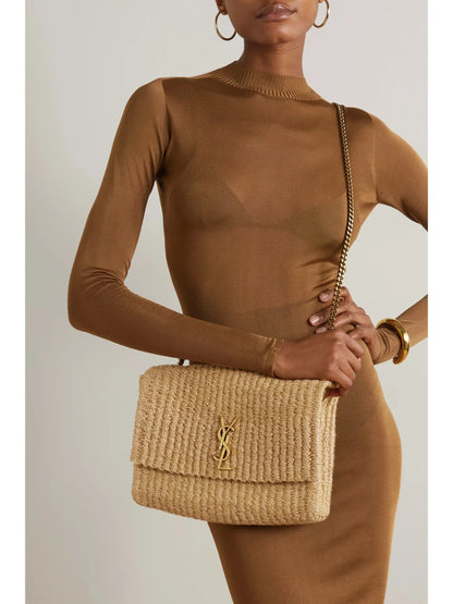 YSL SAINT LAURENT Kate medium raffia shoulder Bag