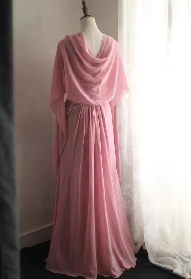 Fairy Pink Chiffon Sequin Beaded Mermaid Long Party Dress Birthday Evening Gown
