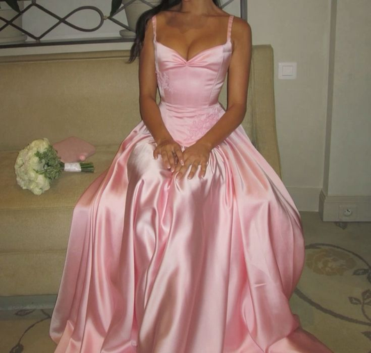 Elegant Spaghetti Straps Satin A Line Pink Evening Dress Bridesmaid Dress Y8807