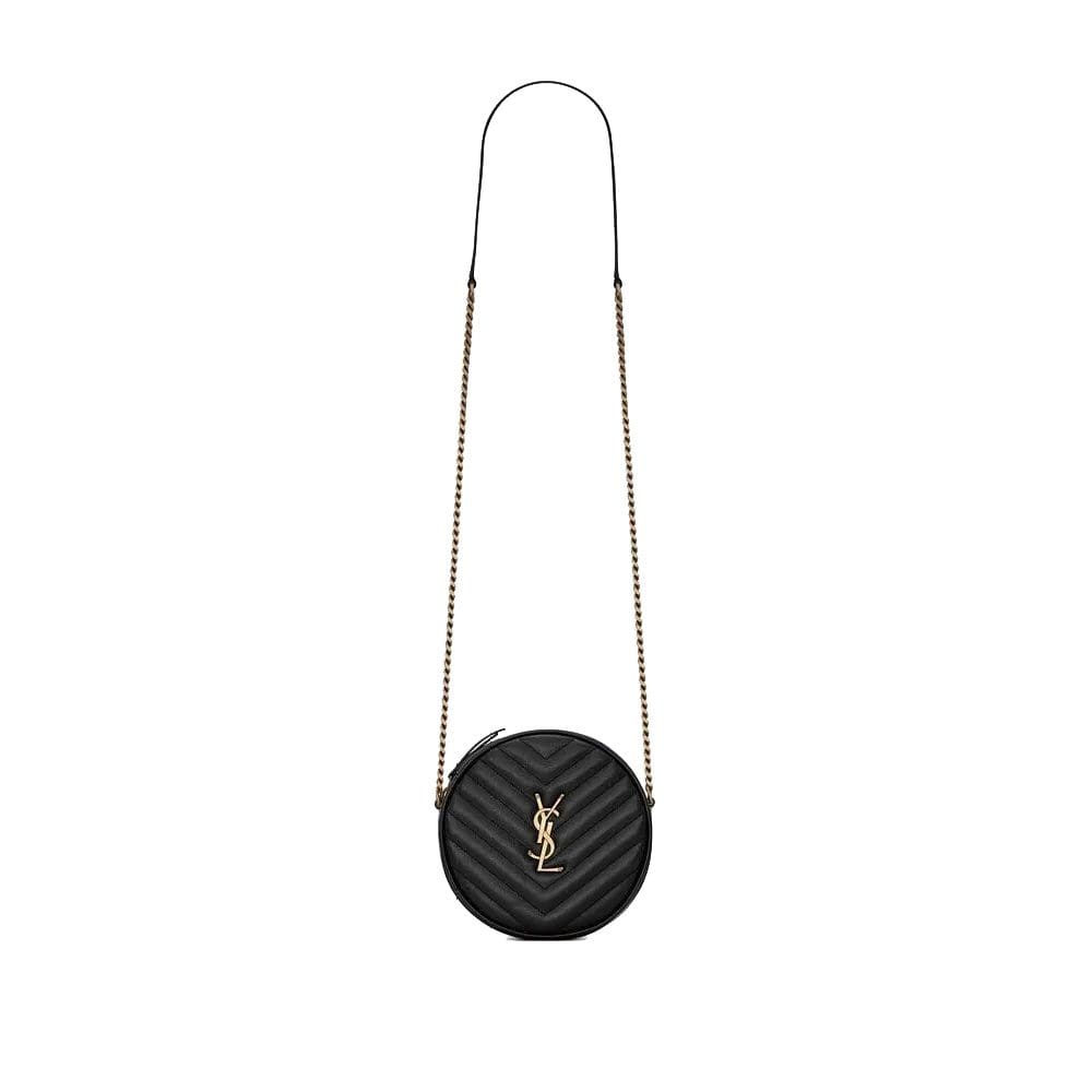 SAINT LAURENT VINYLE ROUND QUILTED GRAIN LEATHER ROUND BAG