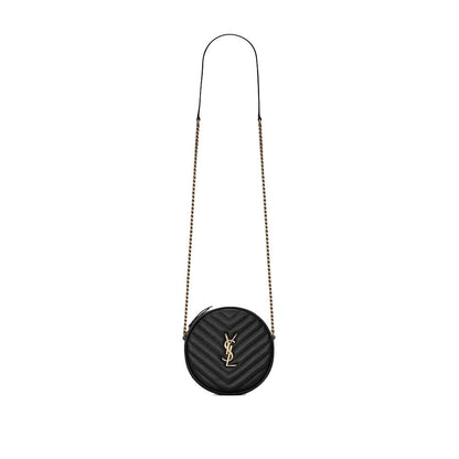 SAINT LAURENT VINYLE ROUND QUILTED GRAIN LEATHER ROUND BAG