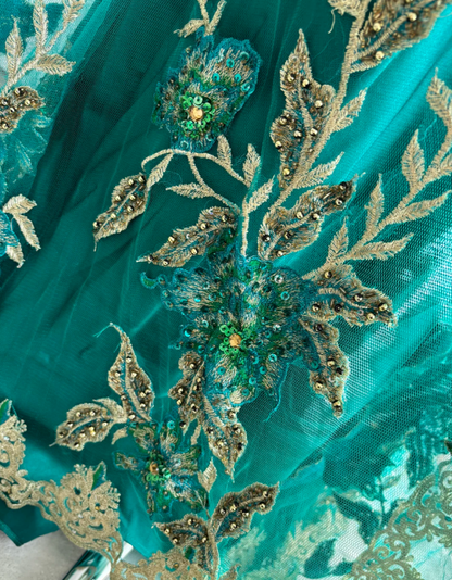 Vintage Dark Green Embroidery Appliques Mermaid Long Wedding Guest Dress, Formal Birthday Party Dress With Beaded SP1468