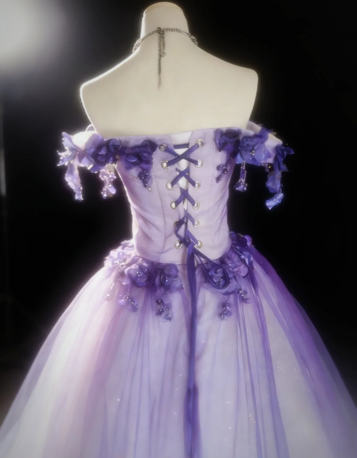 Princess Off The Shoulder Tulle Appliques Long Birthday Party Dress Prom Gown SP1622
